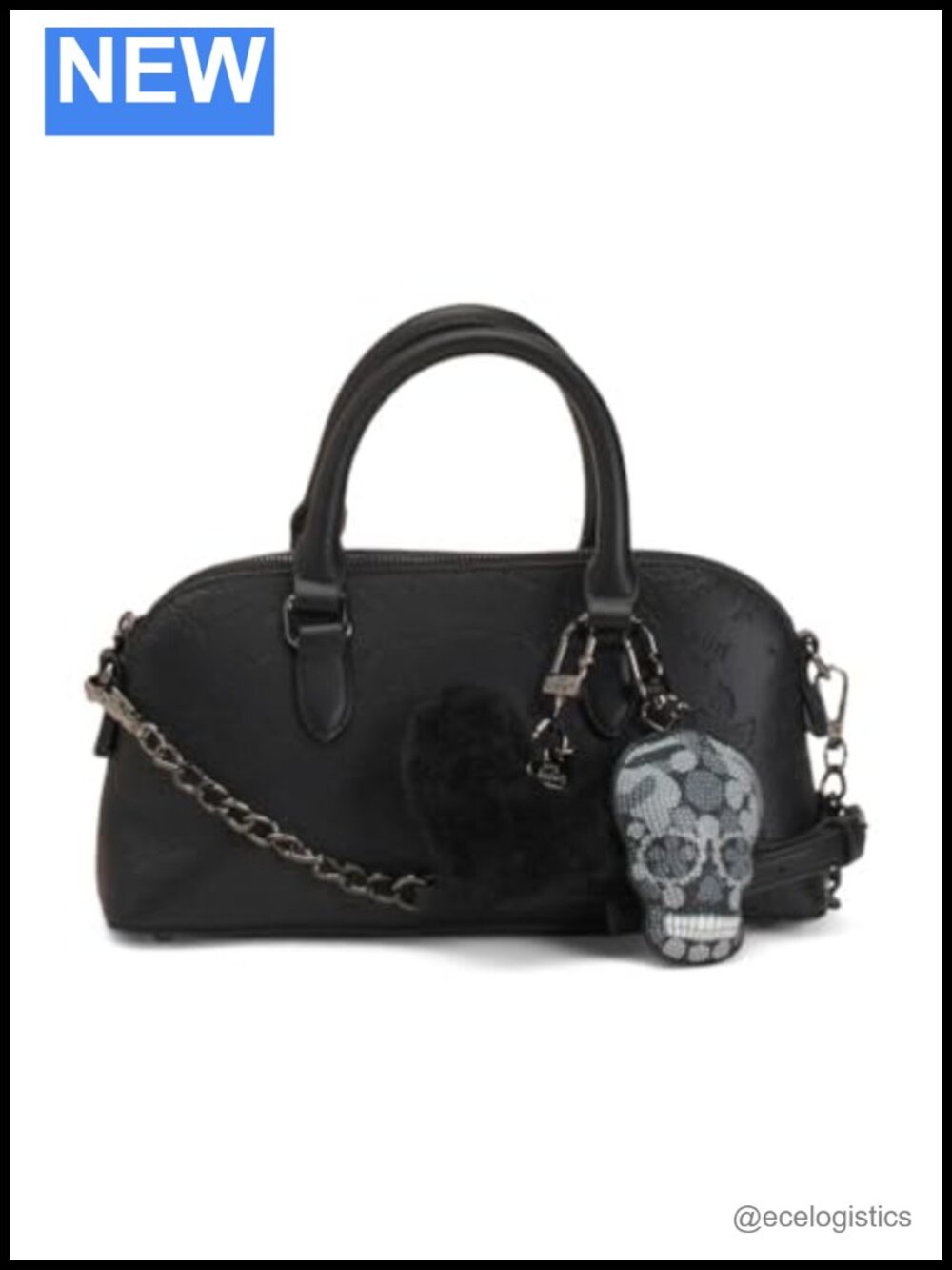 Vintage Style Faux Leather East West Satchel with Charms, Adjustable Strap